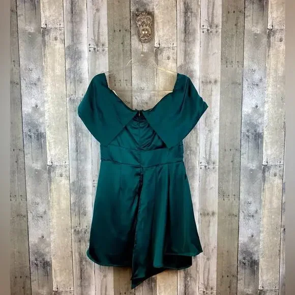 NWT Lulus Always Celebrating Dark Green Satin Off-the-Shoulder Mini Dress  Large - threedaughtersproperties.com